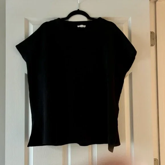 EILEEN FISHER Organic Cotton Crewneck Box Top Black Tee Size XL Cap Sleeve - Picture 4 of 14
